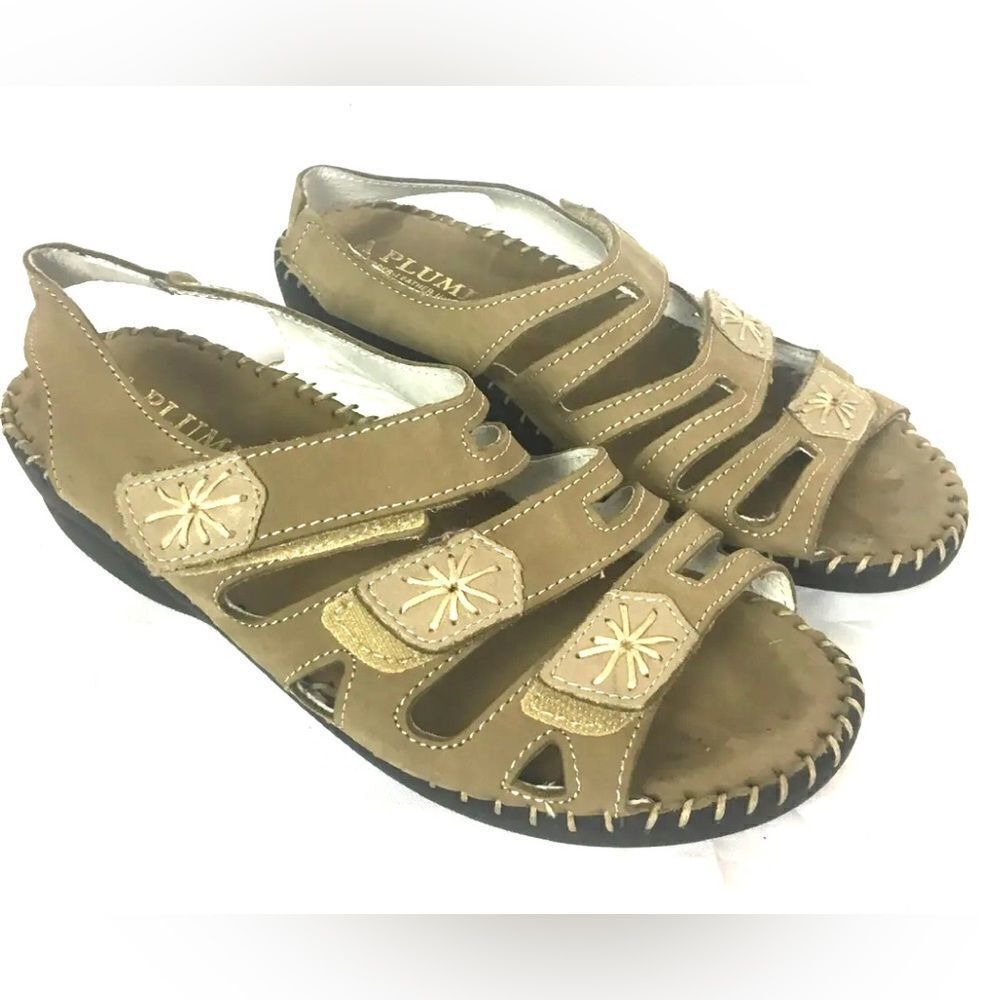 La Plume Beige Leather 3 Strap Sandals Open Toe Slingback Shoes Women Size 7